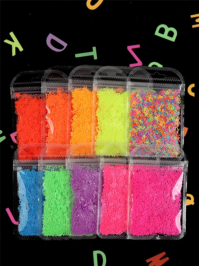 pet fluorescent english alphabet sequin packaging filling material