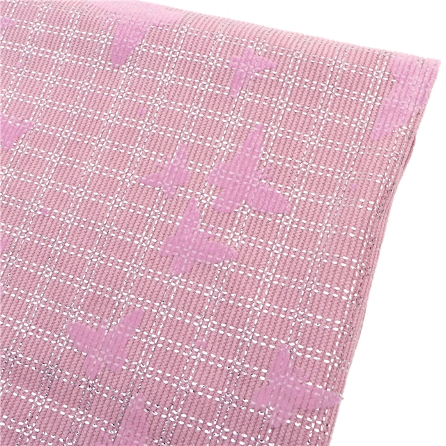 velvet pink butterfly silver hot stamping plaid corduroy fabric