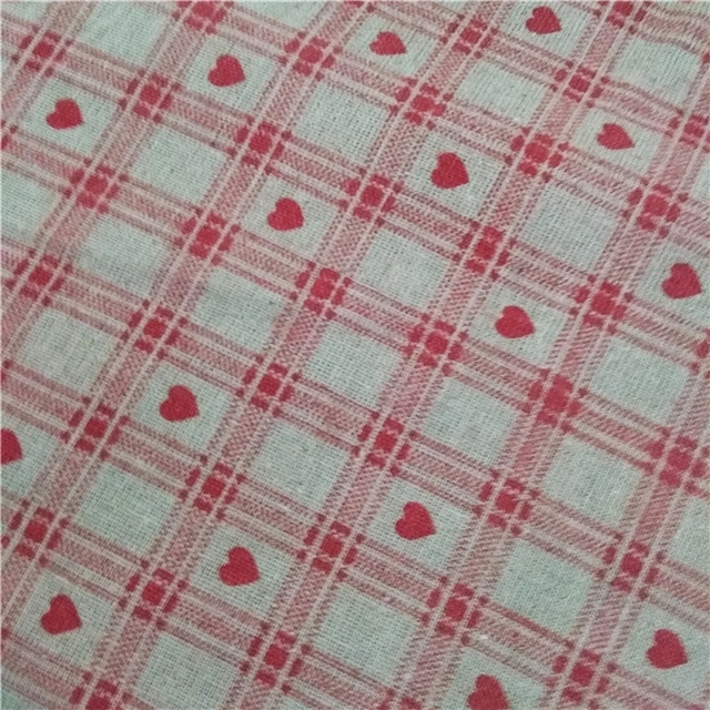 heart grid printed cotton and linen fabric