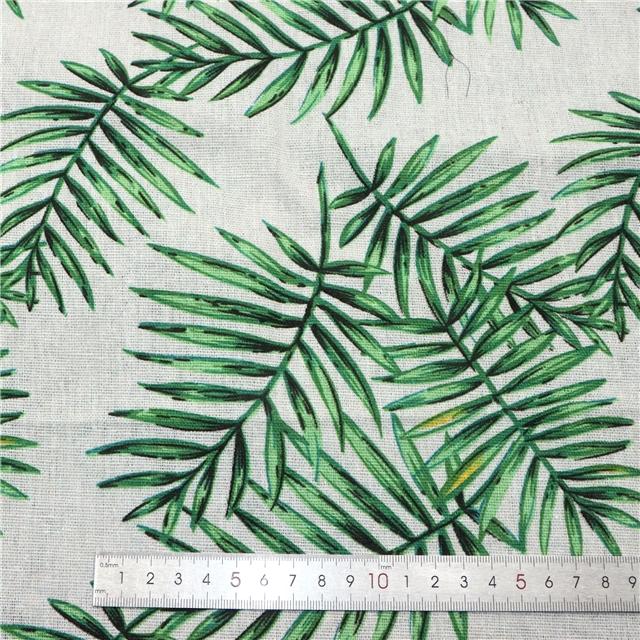 small fresh leaf printed cotton and linen fabric