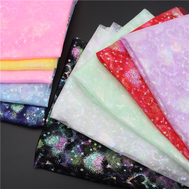 spandex colourful gold hot stamping star heart mesh fabric