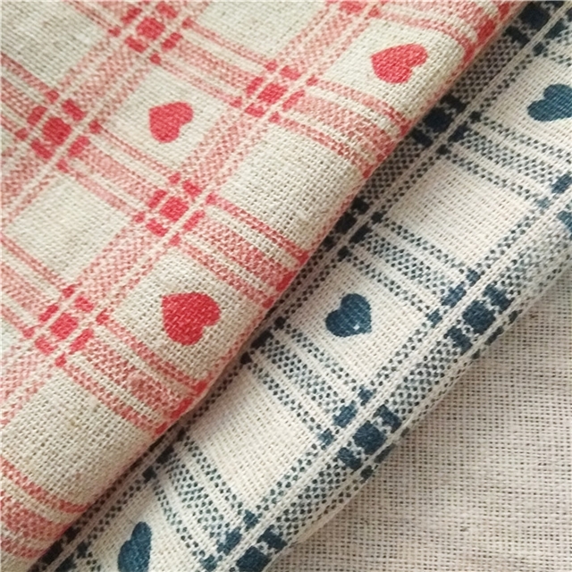 heart grid printed cotton and linen fabric