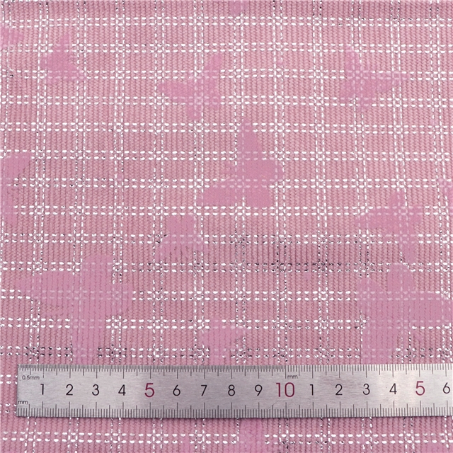 velvet pink butterfly silver hot stamping plaid corduroy fabric
