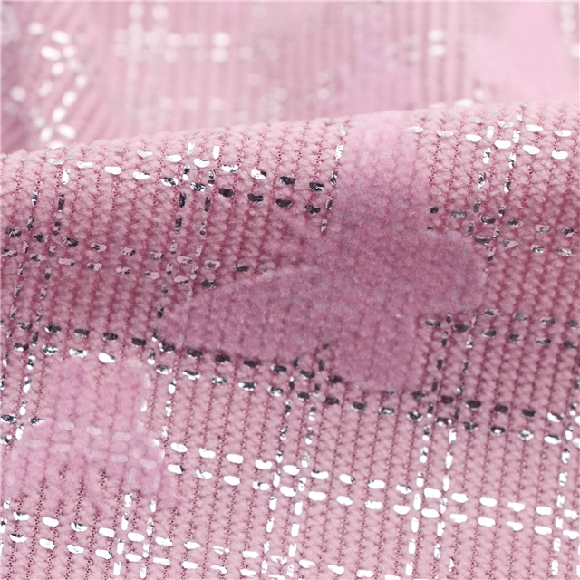 velvet pink butterfly silver hot stamping plaid corduroy fabric