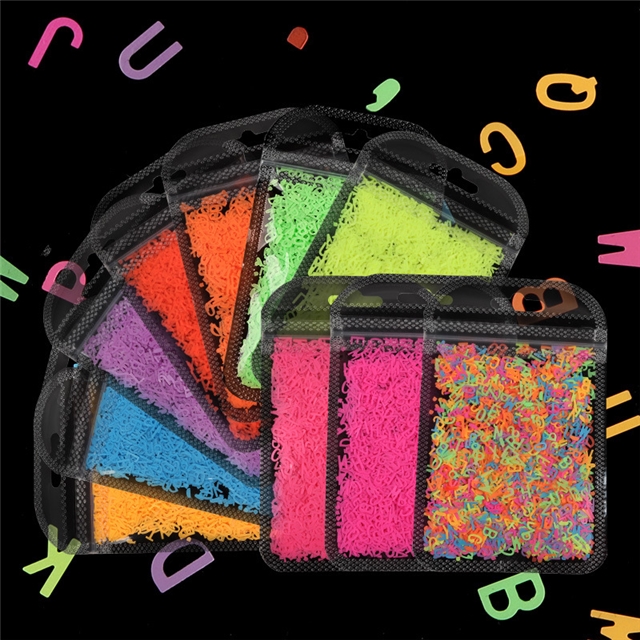 pet fluorescent english alphabet sequin packaging filling material