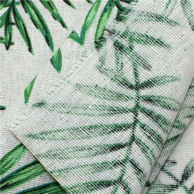 small fresh leaf printed cotton and linen fabric