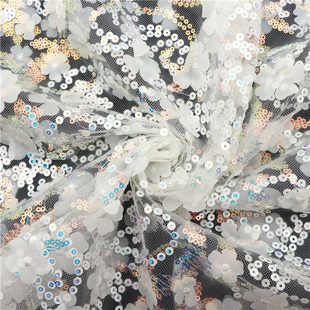 mesh gauze sequins flower mesh gauze white,50*130cm(19.7*51.2