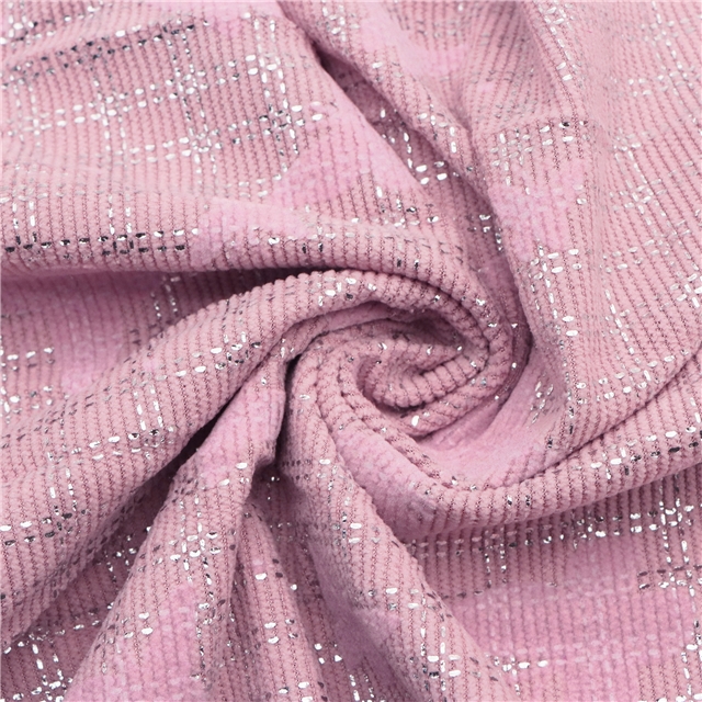 velvet pink butterfly silver hot stamping plaid corduroy fabric