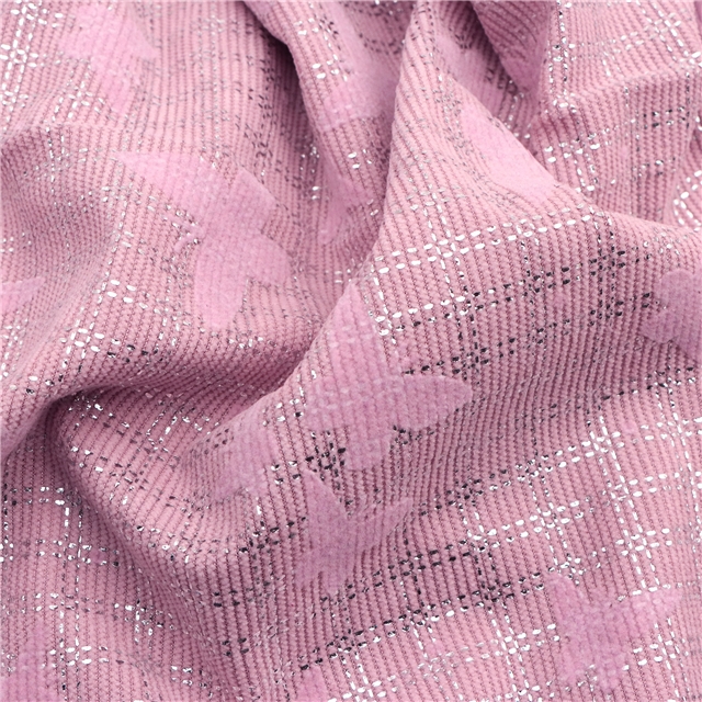 velvet pink butterfly silver hot stamping plaid corduroy fabric