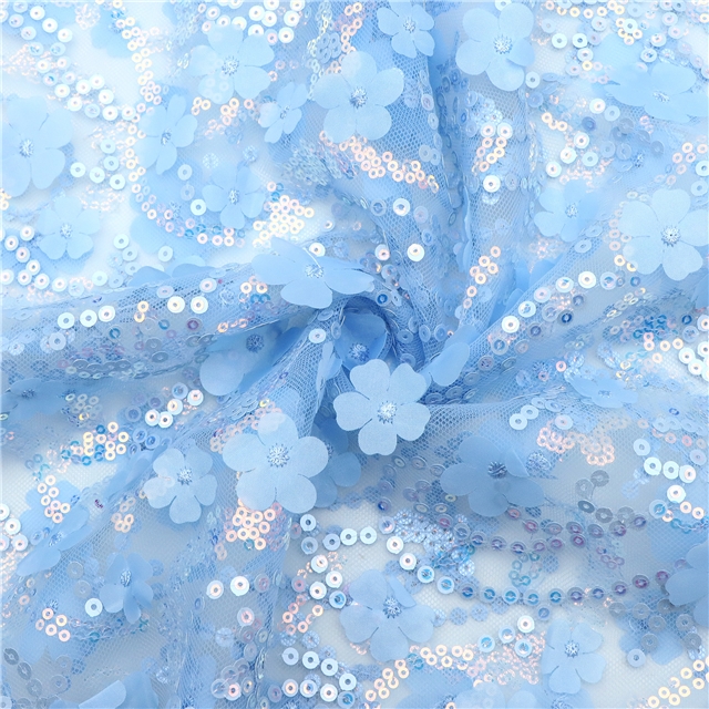 mesh gauze sequins flower mesh gauze blue,50*130cm(19.7*51.2