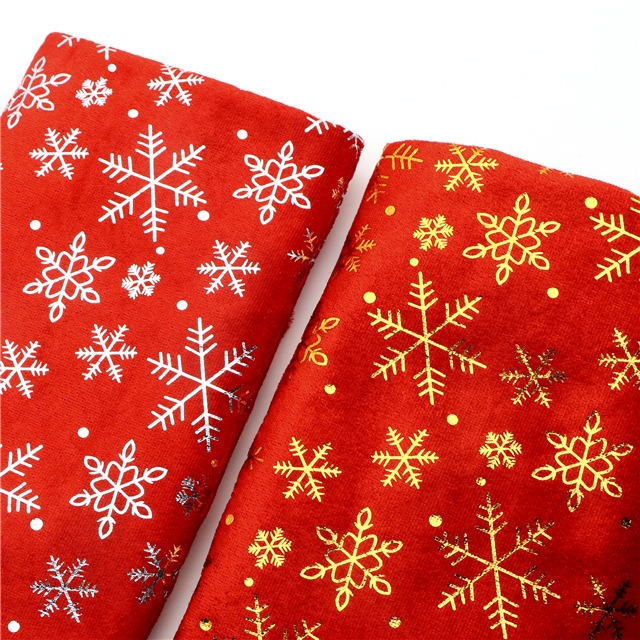 hot pressed gold and silver snowflake velvet fabric
