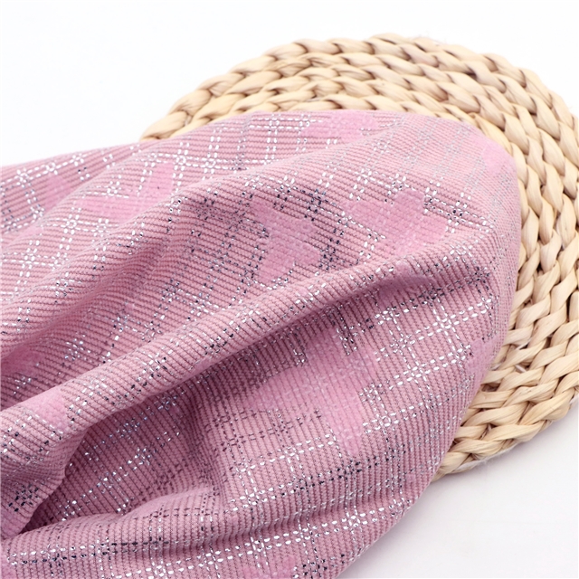 velvet pink butterfly silver hot stamping plaid corduroy fabric