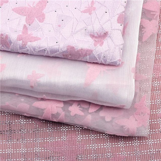 velvet pink butterfly silver hot stamping plaid corduroy fabric