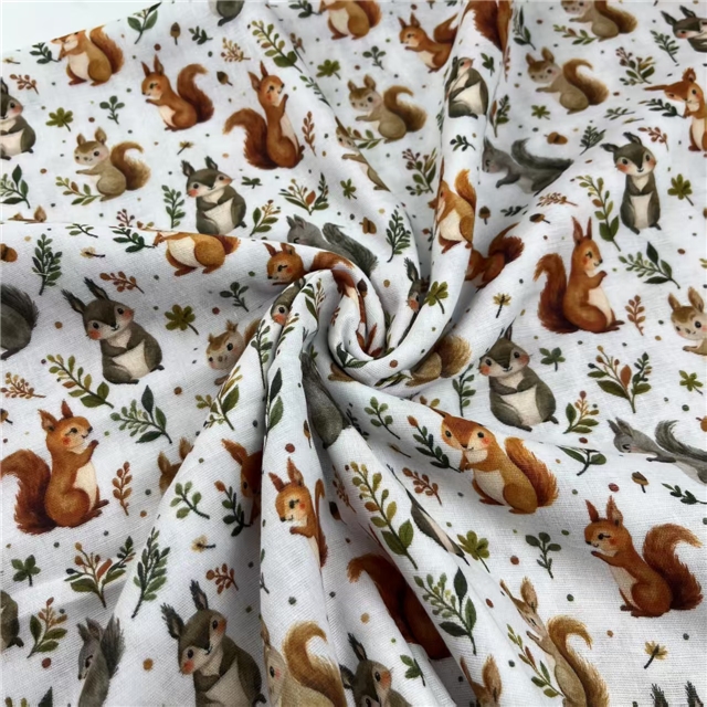 cotton Cartoon squirrel cotton double-layer yarn digital printing fabric