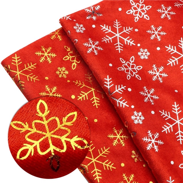 hot pressed gold and silver snowflake velvet fabric