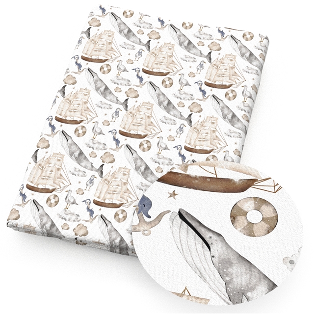 polyester cotton seagull whale lighthouse series polyester cotton fabric set (8 pcs/set)