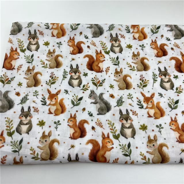 cotton Cartoon squirrel cotton double-layer yarn digital printing fabric