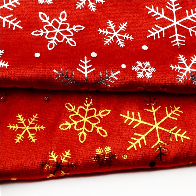 hot pressed gold and silver snowflake velvet fabric