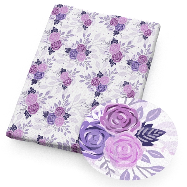 polyester cotton purple flowers leaves series polyester cotton fabric set (4 pcs/set)