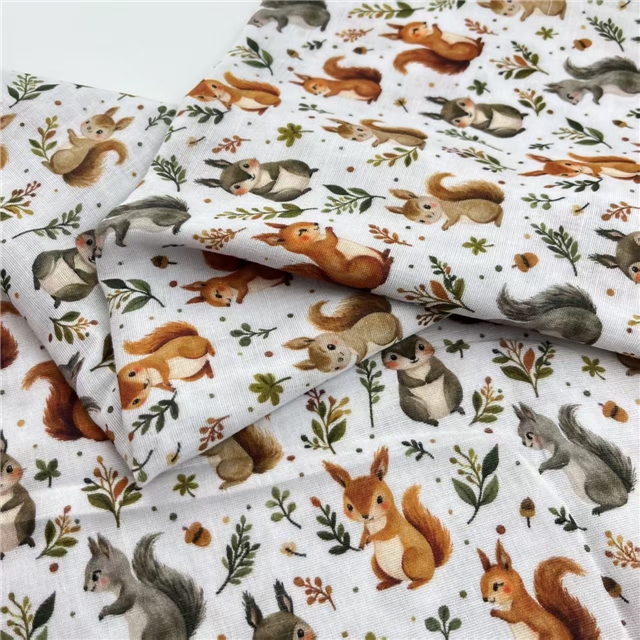 cotton Cartoon squirrel cotton double-layer yarn digital printing fabric