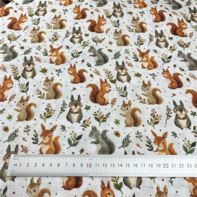 cotton Cartoon squirrel cotton double-layer yarn digital printing fabric