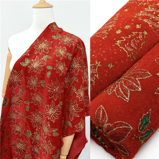 glitter christmas flower velvet fabric