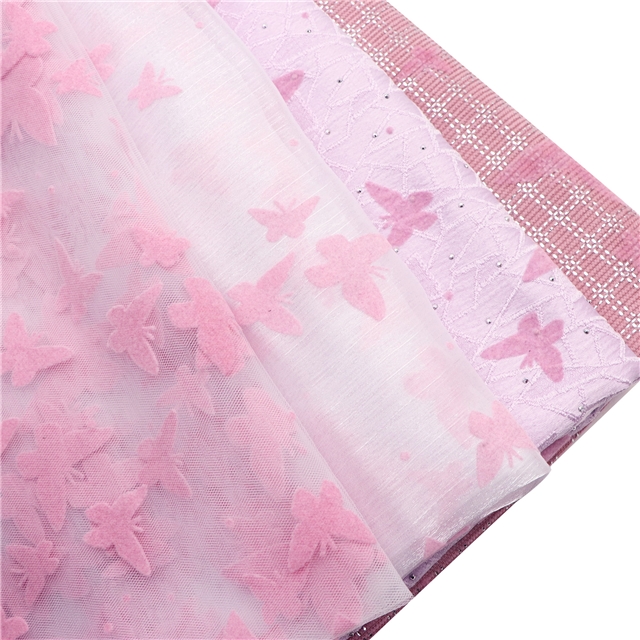 velvet pink butterfly hot stamping cracked silk jacquard fabric