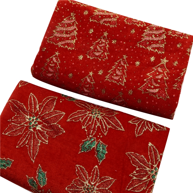 glitter christmas flower velvet fabric