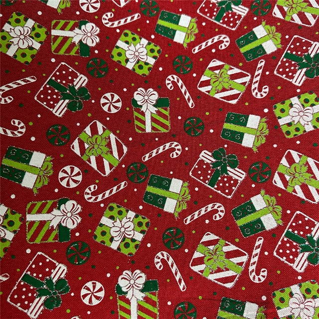 christmas present ink printed imitation linen fabric