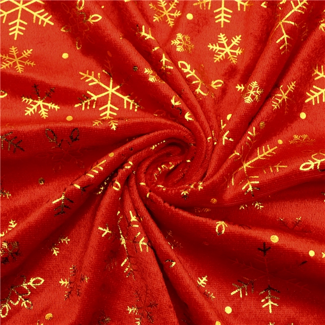 hot pressed gold and silver snowflake velvet fabric