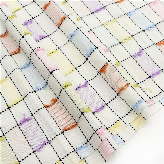 color woven checkered fringe cotton fabric