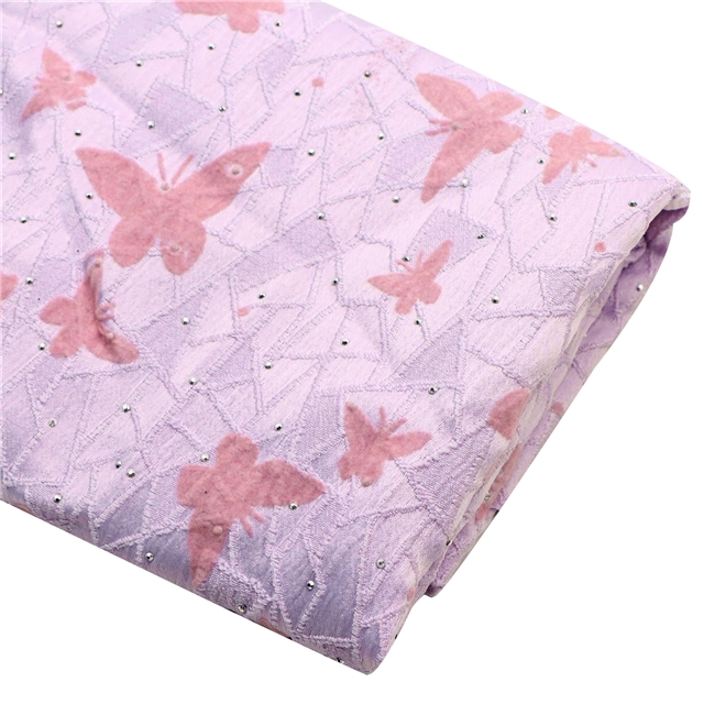 velvet pink butterfly hot stamping cracked silk jacquard fabric