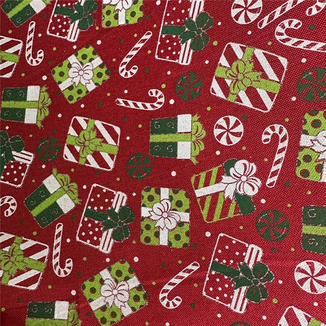 christmas present ink printed imitation linen fabric