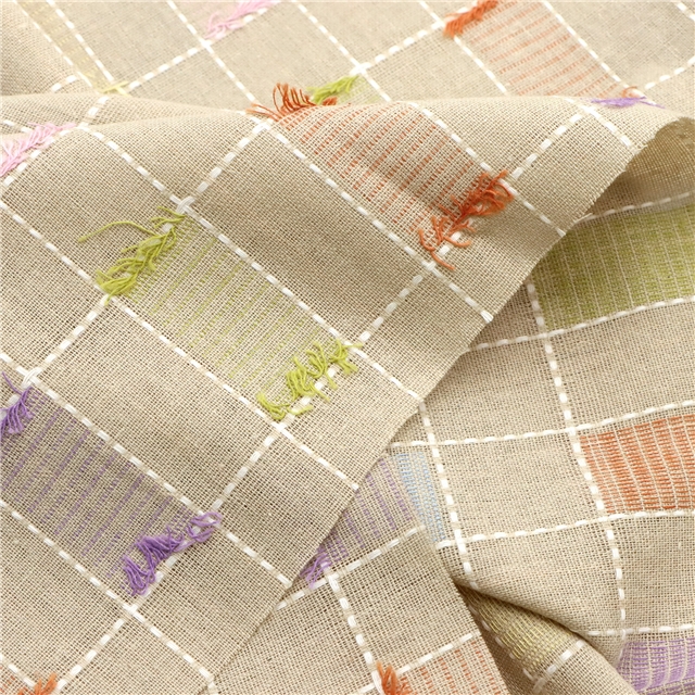 color woven checkered fringe cotton fabric