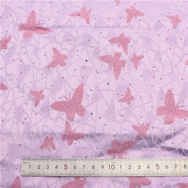 velvet pink butterfly hot stamping cracked silk jacquard fabric