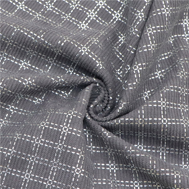 silver hot stamping plaid corduroy fabric 5# gray,50*145cm(19.7*57.1