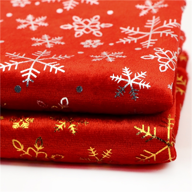 hot pressed gold and silver snowflake velvet fabric