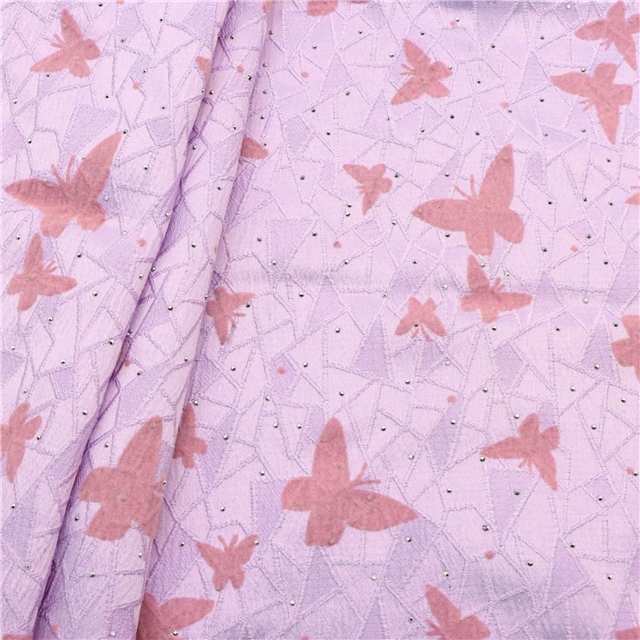 velvet pink butterfly hot stamping cracked silk jacquard fabric