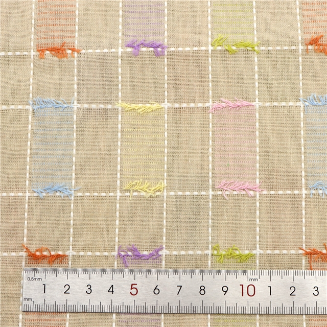 color woven checkered fringe cotton fabric
