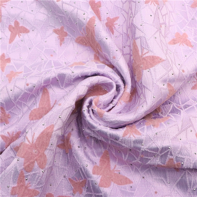 velvet pink butterfly hot stamping cracked silk jacquard fabric