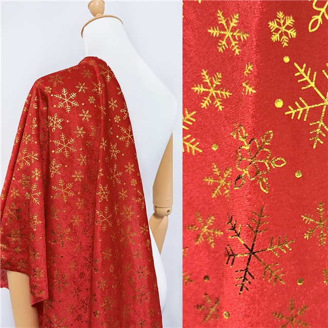 hot pressed gold and silver snowflake velvet fabric
