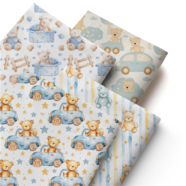 polyester cotton bear series polyester cotton fabric set (4 pcs/set)