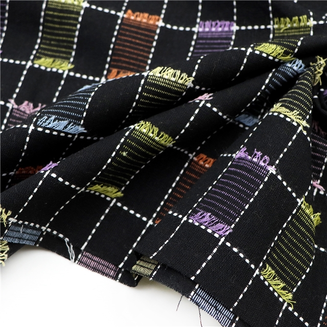 color woven checkered fringe cotton fabric