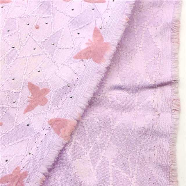 velvet pink butterfly hot stamping cracked silk jacquard fabric