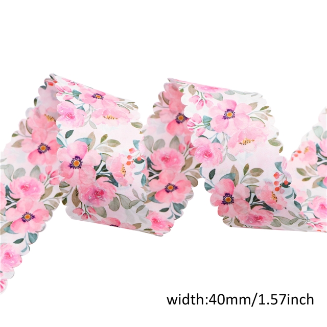cotton+terylene camellia double printed webbing pink wave,40mm(1.6