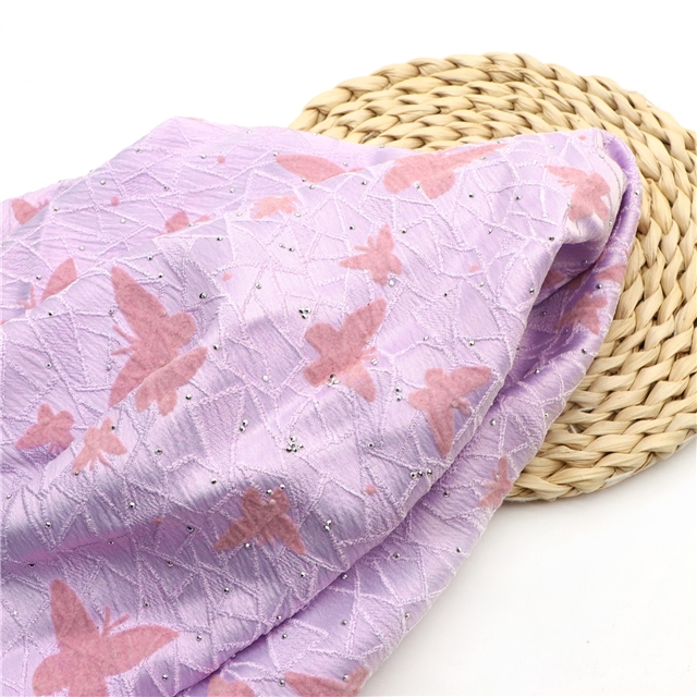 velvet pink butterfly hot stamping cracked silk jacquard fabric