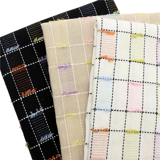 color woven checkered fringe cotton fabric