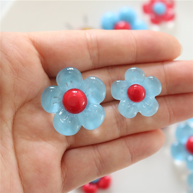 plastic/resin retro red blue glossy flower 3d resin accessory