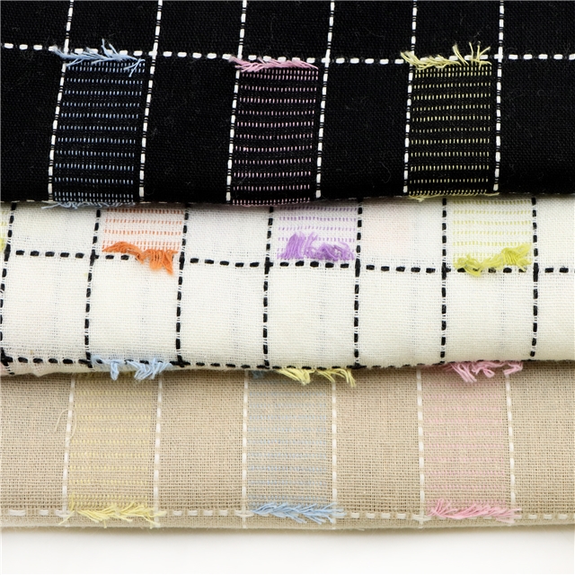 color woven checkered fringe cotton fabric