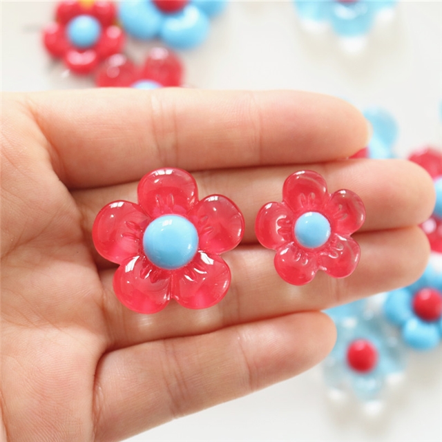 plastic/resin retro red blue glossy flower 3d resin accessory